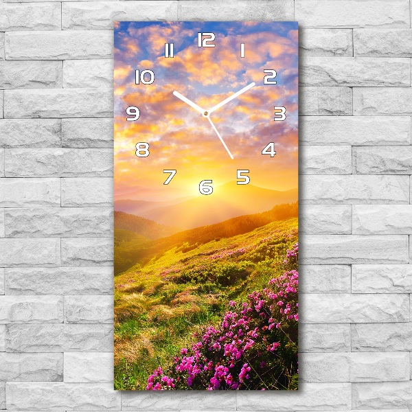 Horloge murale verticale Coucher de soleil en montagne