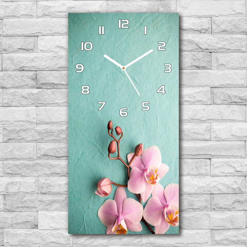 Horloge murale en verre rectangulaire Orchidée rose