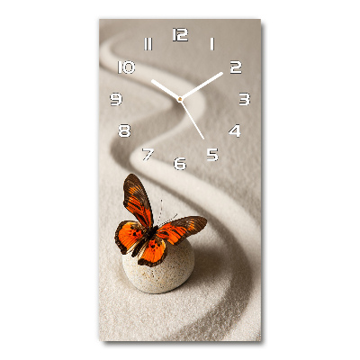 Horloge murale en verre rectangulaire Pierre zen et papillon