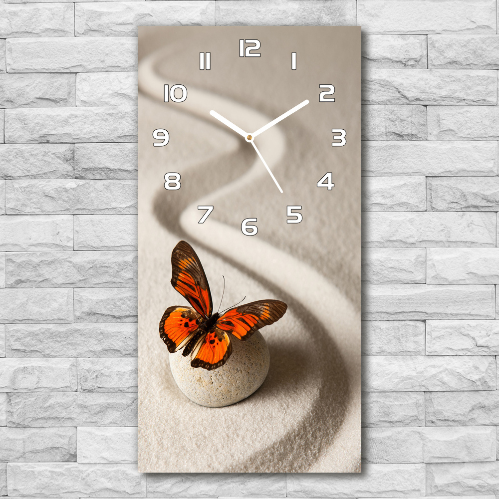 Horloge murale en verre rectangulaire Pierre zen et papillon