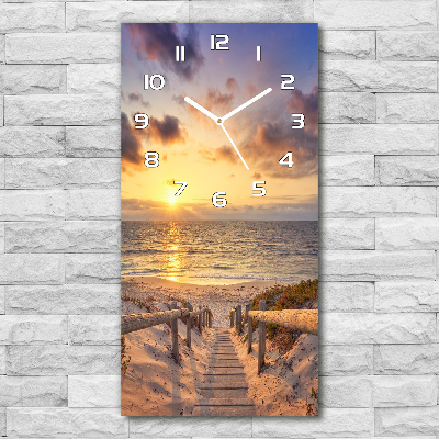 Horloge verticale en verre Le chemin de la plage