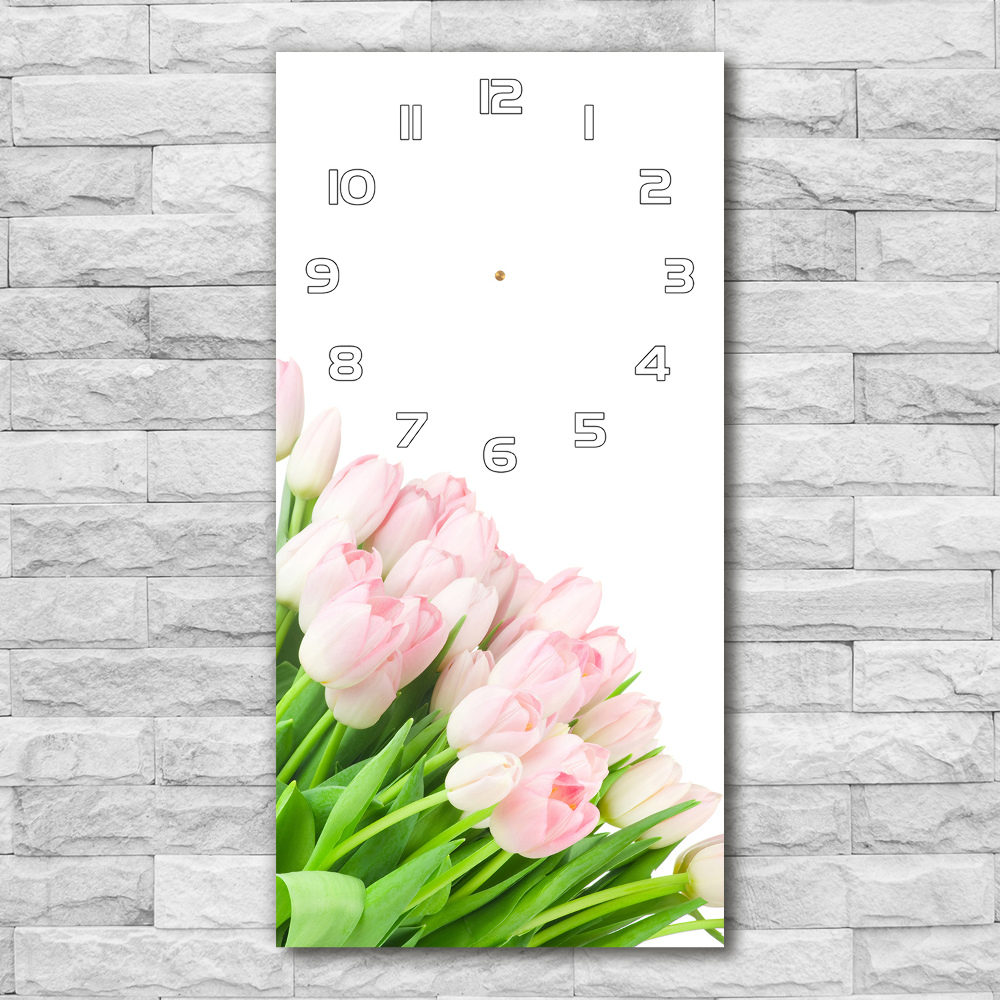 Horloge murale en verre rectangulaire Tulipes roses