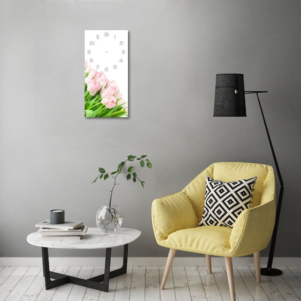 Horloge murale en verre rectangulaire Tulipes roses