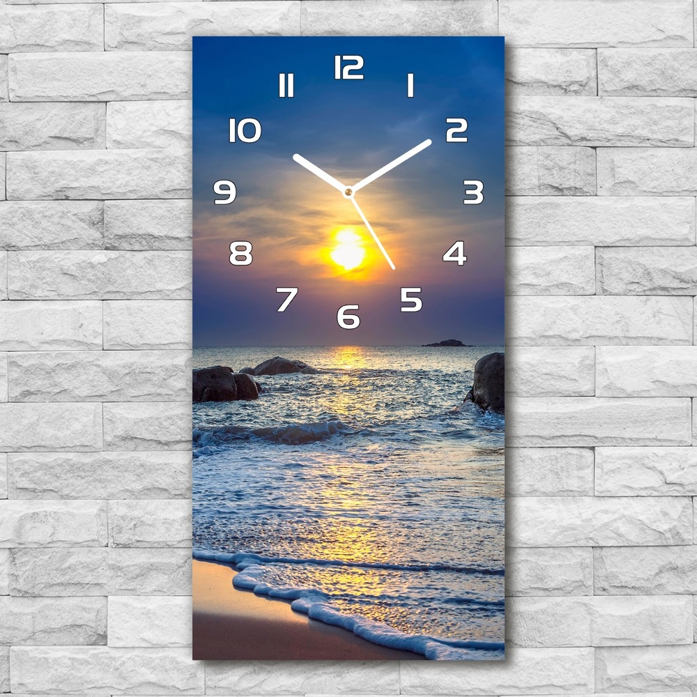 Horloge rectangulaire verticale Plage au coucher du soleil