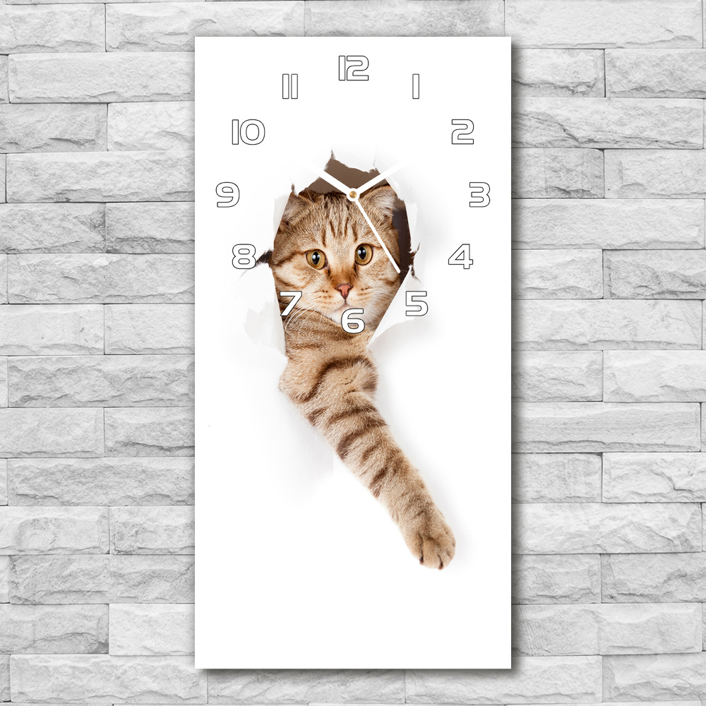 Horloge verticale en verre Chat