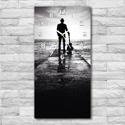 Horloge murale en verre rectangulaire Guitariste sur une jetée