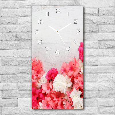 Horloge murale en verre rectangulaire Fleurs sur bois