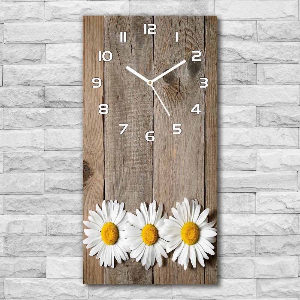 Horloge murale verticale Camomille sur bois