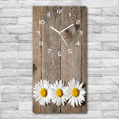 Horloge murale verticale Camomille sur bois