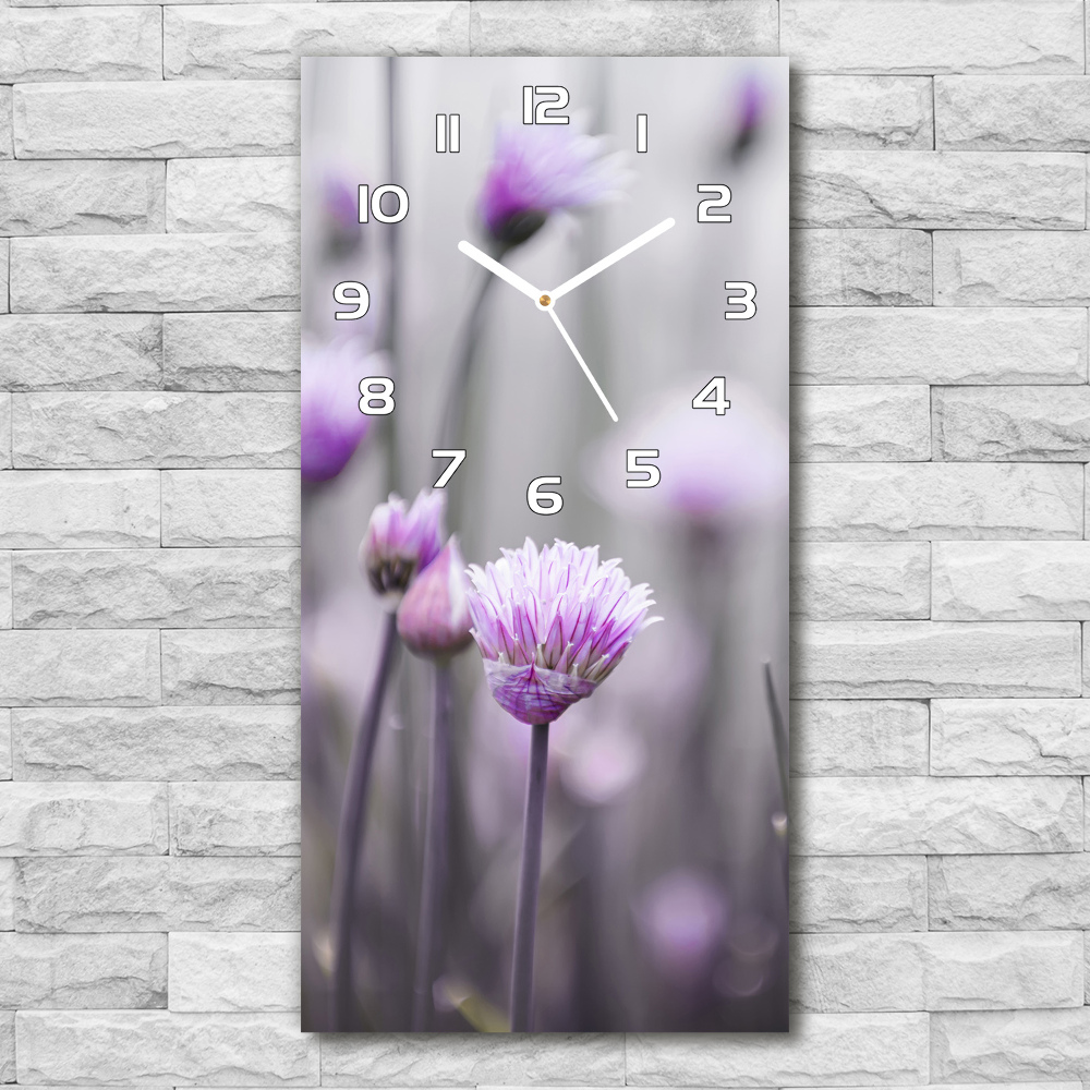 Horloge verticale en verre Fleurs de ciboulette