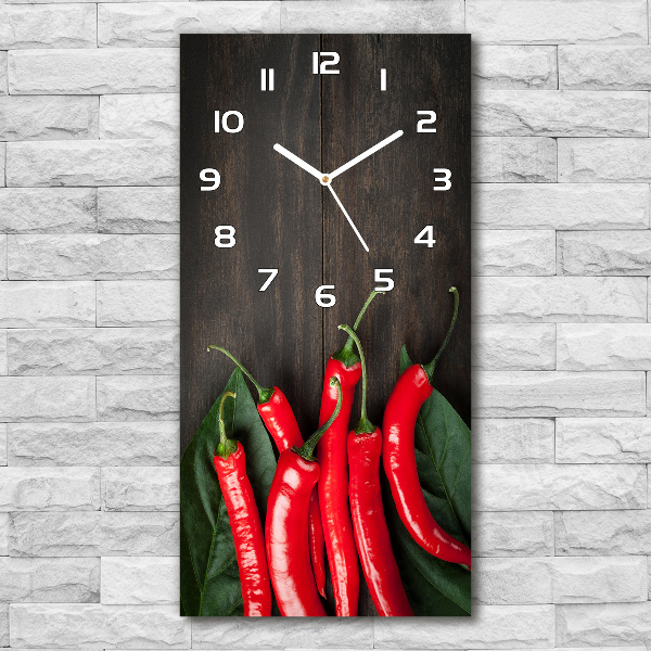 Horloge verticale en verre Piments chilli