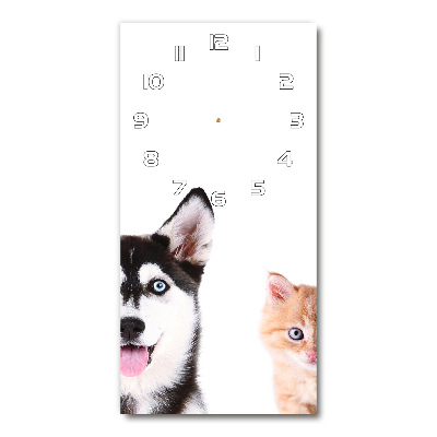 Horloge verticale en verre Chien et chat