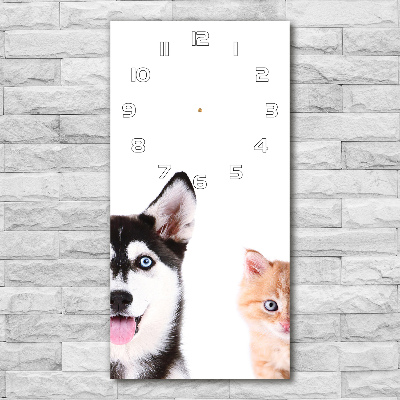 Horloge verticale en verre Chien et chat