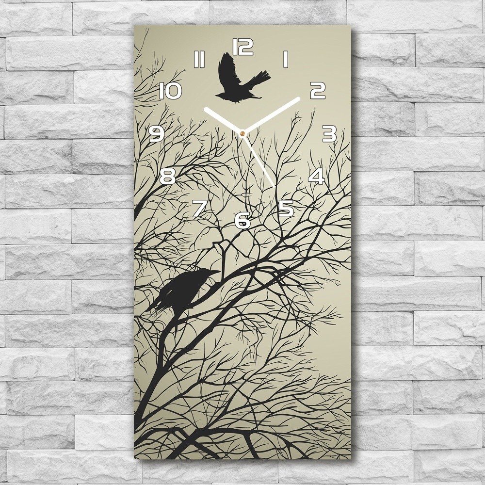 Horloge murale en verre rectangulaire Corbeaux dans un arbre