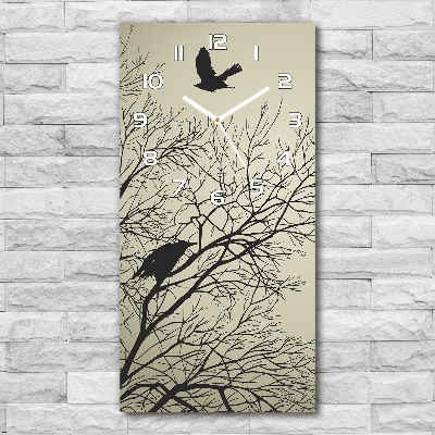 Horloge murale en verre rectangulaire Corbeaux dans un arbre