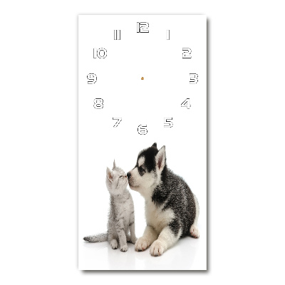 Horloge murale en verre rectangulaire Chien et chaton