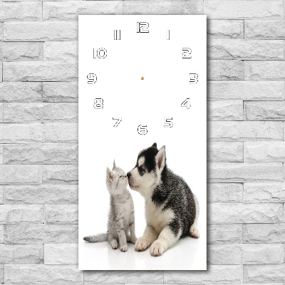 Horloge murale en verre rectangulaire Chien et chaton