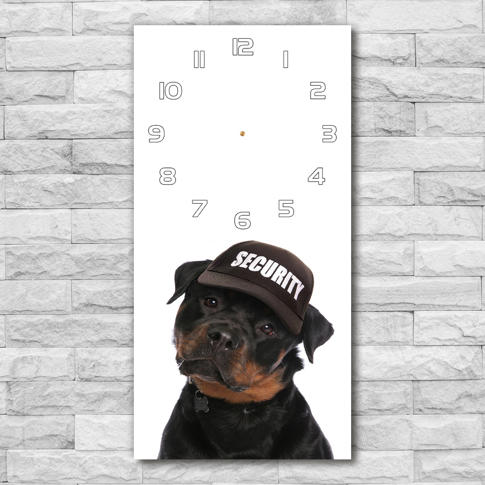 Horloge murale en verre rectangulaire Rottweiler avec casquette