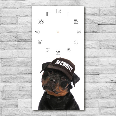 Horloge murale en verre rectangulaire Rottweiler avec casquette