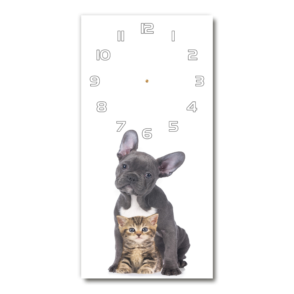 Horloge rectangulaire verticale Chien et chat