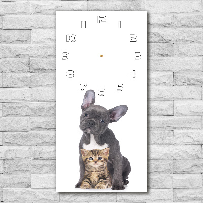 Horloge rectangulaire verticale Chien et chat