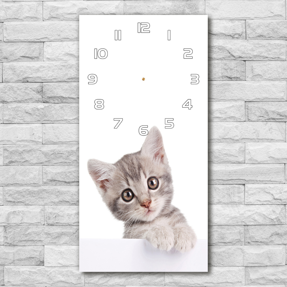 Horloge murale en verre rectangulaire Chat gris