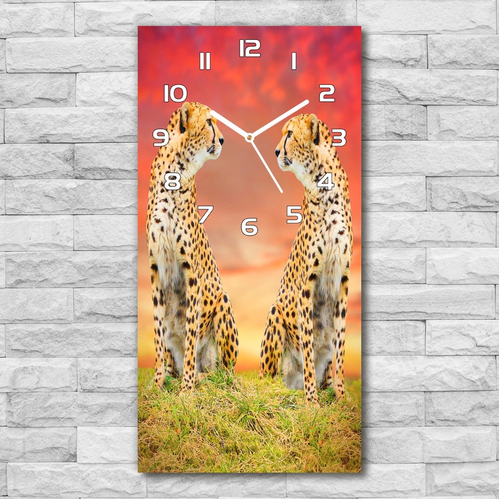 Horloge murale en verre rectangulaire Deux guépards