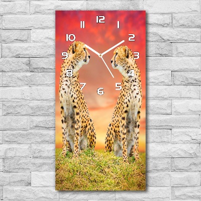 Horloge murale en verre rectangulaire Deux guépards