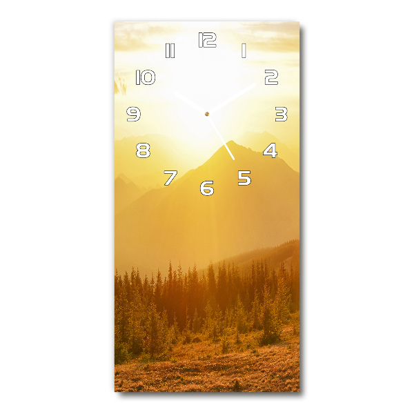 Horloge verticale en verre Coucher de soleil en montagne