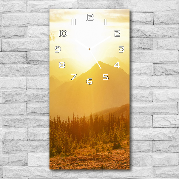 Horloge verticale en verre Coucher de soleil en montagne