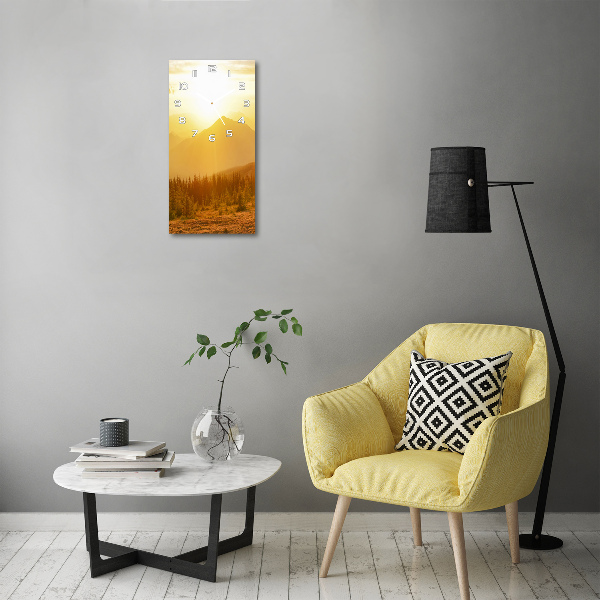Horloge verticale en verre Coucher de soleil en montagne