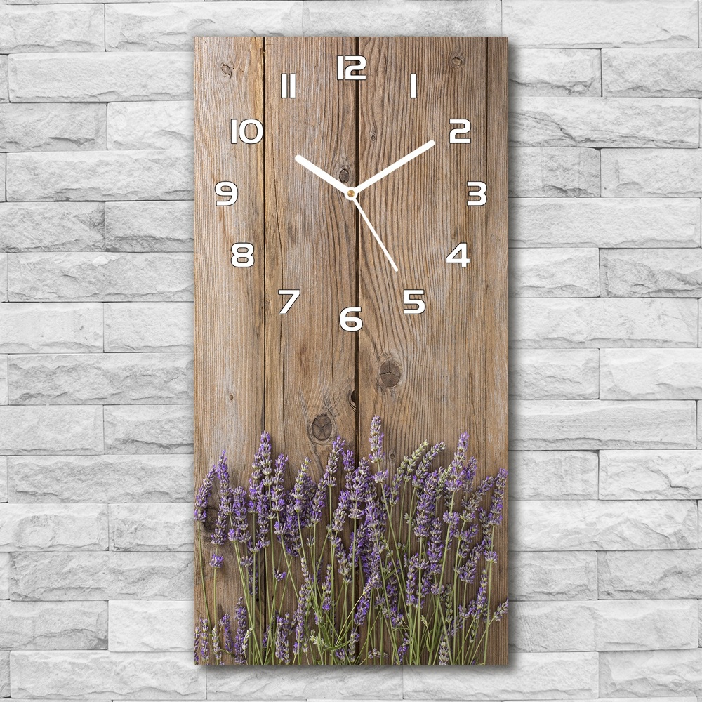 Horloge murale en verre rectangulaire Lavande sur bois