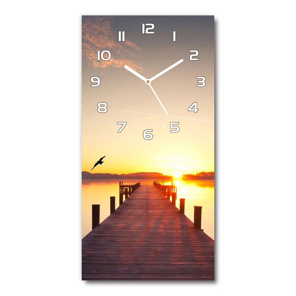 Horloge verticale en verre Jetée du coucher de soleil