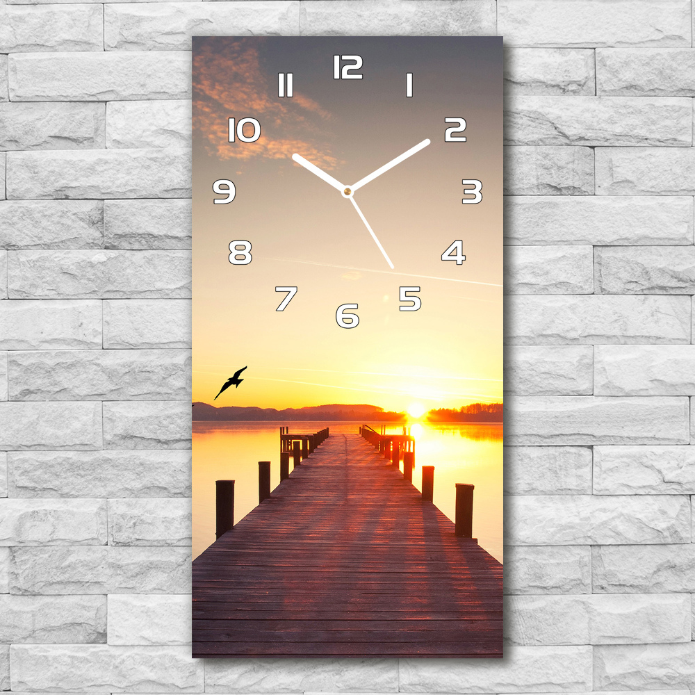 Horloge verticale en verre Jetée du coucher de soleil