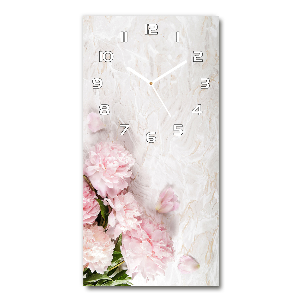 Horloge murale en verre rectangulaire Pivoines marbrées