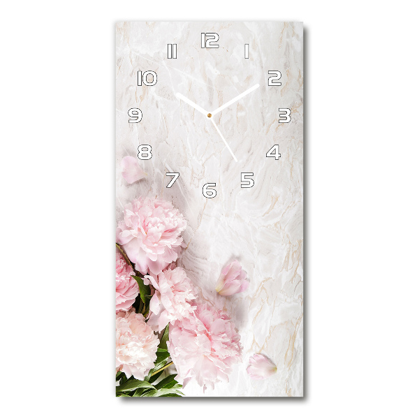 Horloge murale en verre rectangulaire Pivoines marbrées