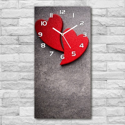 Horloge verticale en verre Coeurs rouges