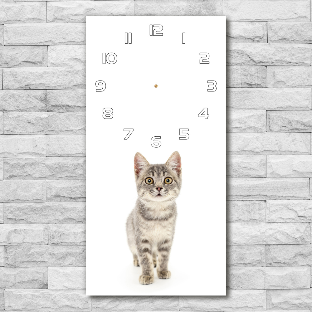 Horloge verticale en verre Chat gris