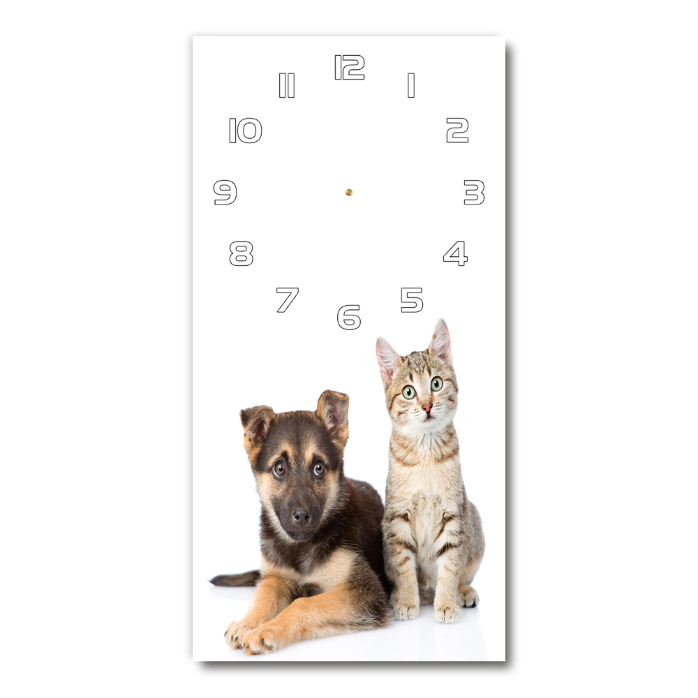 Horloge murale en verre rectangulaire Chien et chat