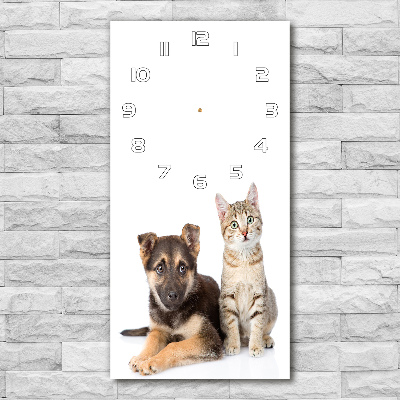 Horloge murale en verre rectangulaire Chien et chat