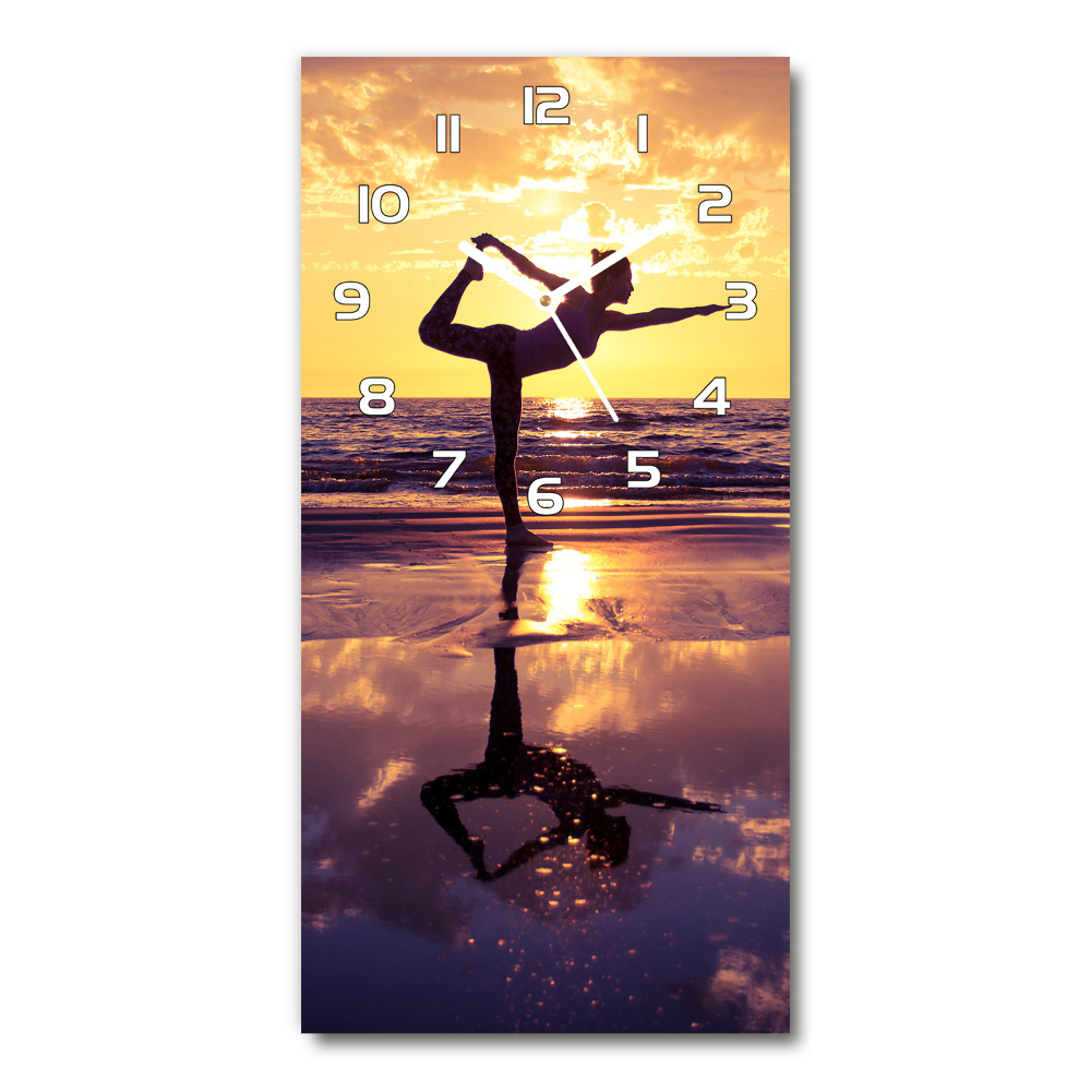 Horloge murale en verre rectangulaire Yoga sur la plage