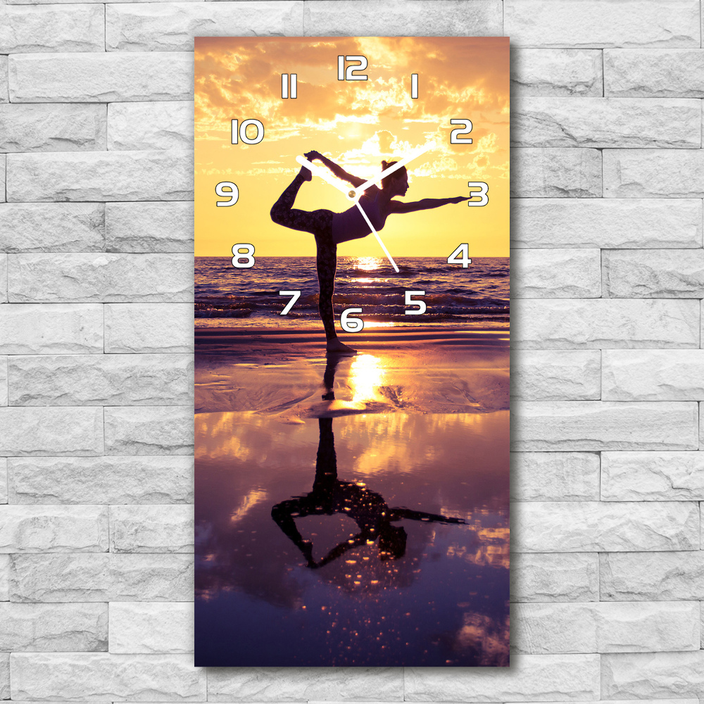 Horloge murale en verre rectangulaire Yoga sur la plage