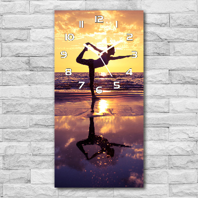 Horloge murale en verre rectangulaire Yoga sur la plage