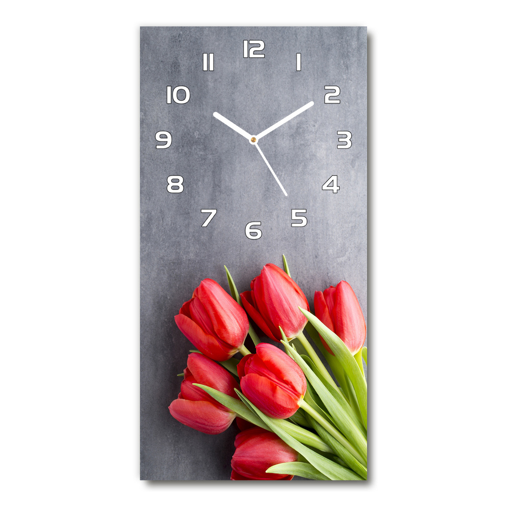 Horloge verticale en verre Tulipes rouges