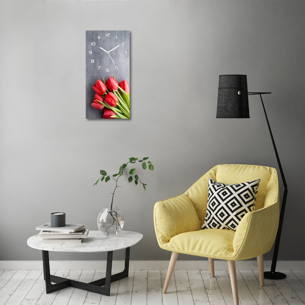 Horloge verticale en verre Tulipes rouges