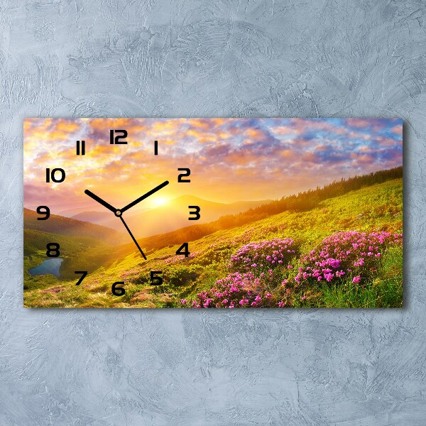 Horloge rectangulaire horizontale Coucher de soleil en montagne
