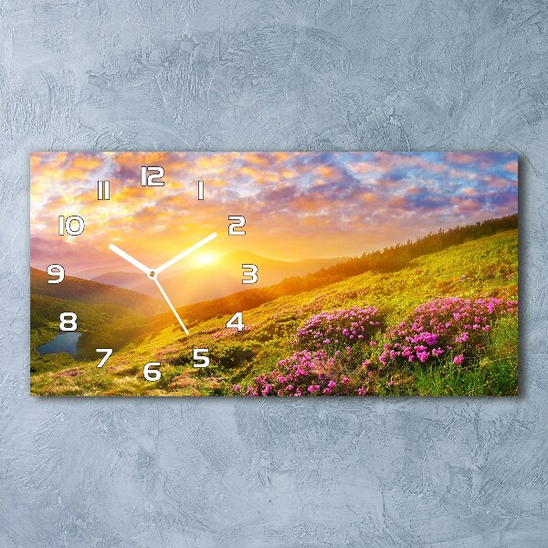 Horloge rectangulaire horizontale Coucher de soleil en montagne