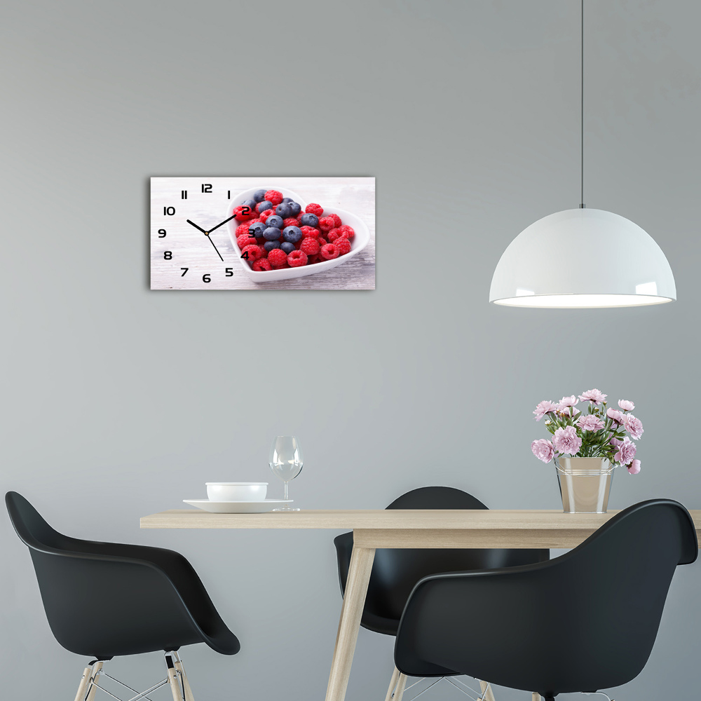 Horloge horizontale en verre Framboises et myrtilles