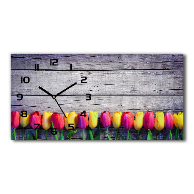 Horloge horizontale en verre Tulipes sur bois