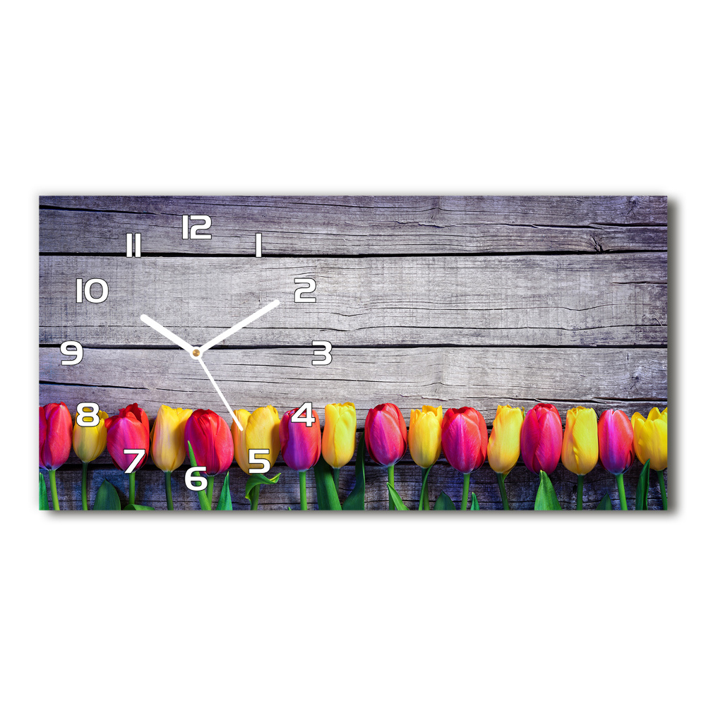 Horloge horizontale en verre Tulipes sur bois